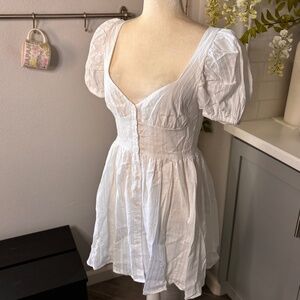 NWT Sugar Thrillz Halo Wrangle Me White Puff Sleeve Sweetheart Neckline Dress
